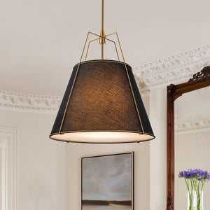 LightFixturesUSA - Modern Fabric Conical Drum Cage Pendant Light - Ceiling Light - 15 in. - Black+Brass