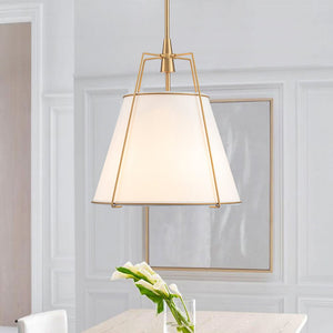 LightFixturesUSA - Modern Fabric Conical Drum Cage Pendant Light - Ceiling Light - 15 in. - Black+Brass