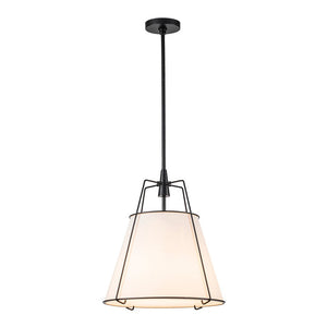LightFixturesUSA - Modern Fabric Conical Drum Cage Pendant Light - Ceiling Light - 15 in. - White+Black
