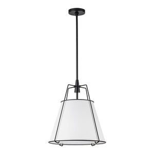 LightFixturesUSA - Modern Fabric Conical Drum Cage Pendant Light - Ceiling Light - 15 in. - White+Black