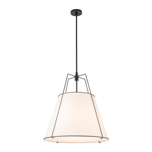 LightFixturesUSA - Modern Fabric Conical Drum Cage Pendant Light - Ceiling Light - 23.6 in. - White+Black