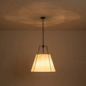 LightFixturesUSA - Modern Fabric Conical Drum Cage Pendant Light - Ceiling Light - 23.6 in. - White+Black