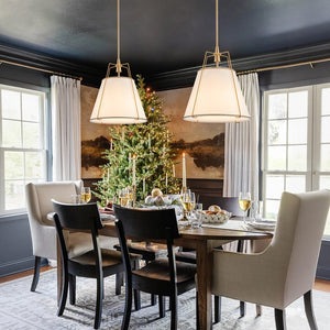 LightFixturesUSA - Modern Fabric Conical Drum Cage Pendant Light - Ceiling Light - 23.6 in. - White+Black