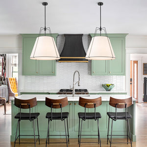 LightFixturesUSA - Modern Fabric Conical Drum Cage Pendant Light - Ceiling Light - 23.6 in. - White+Nickel (Exclusive Offer)