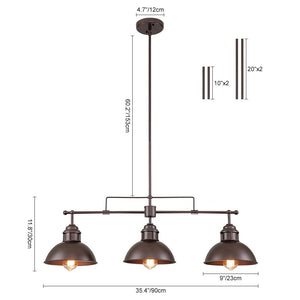 LightFixturesUSA-Modern Farmhouse 3-light Island Pot Lid Dome Pendant-Chandelier-Brushed Antique Silver-