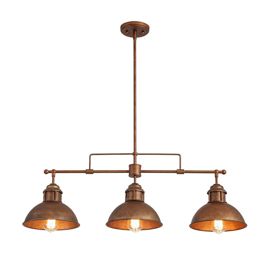 LightFixturesUSA - Modern Farmhouse 3 - light Island Pot Lid Dome Pendant - Chandelier - Brushed Antique Silver - 