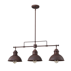 LightFixturesUSA - Modern Farmhouse 3 - light Island Pot Lid Dome Pendant - Chandelier - Dark Copper - 