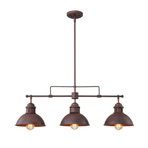 LightFixturesUSA - Modern Farmhouse 3 - light Island Pot Lid Dome Pendant - Chandelier - Dark Copper - 