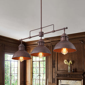 LightFixturesUSA - Modern Farmhouse 3 - light Island Pot Lid Dome Pendant - Chandelier - Dark Copper - 