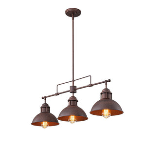 LightFixturesUSA - Modern Farmhouse 3 - light Island Pot Lid Dome Pendant - Chandelier - Dark Copper - 