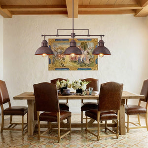 LightFixturesUSA - Modern Farmhouse 3 - light Island Pot Lid Dome Pendant - Chandelier - Dark Copper - 