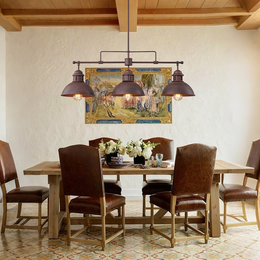 LightFixturesUSA - Modern Farmhouse 3 - light Island Pot Lid Dome Pendant - Chandelier - Dark Copper - 