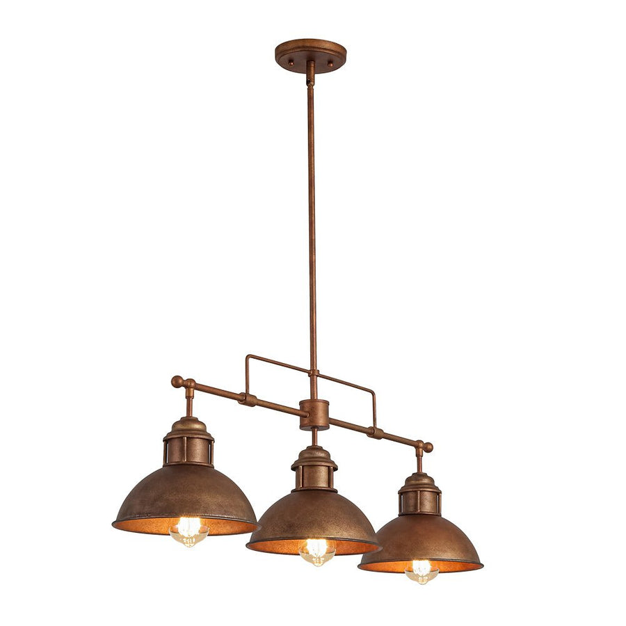 LightFixturesUSA - Modern Farmhouse 3 - light Island Pot Lid Dome Pendant - Chandelier - Rusty Bronze - 