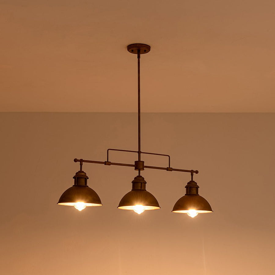 LightFixturesUSA - Modern Farmhouse 3 - light Island Pot Lid Dome Pendant - Chandelier - Rusty Bronze - 