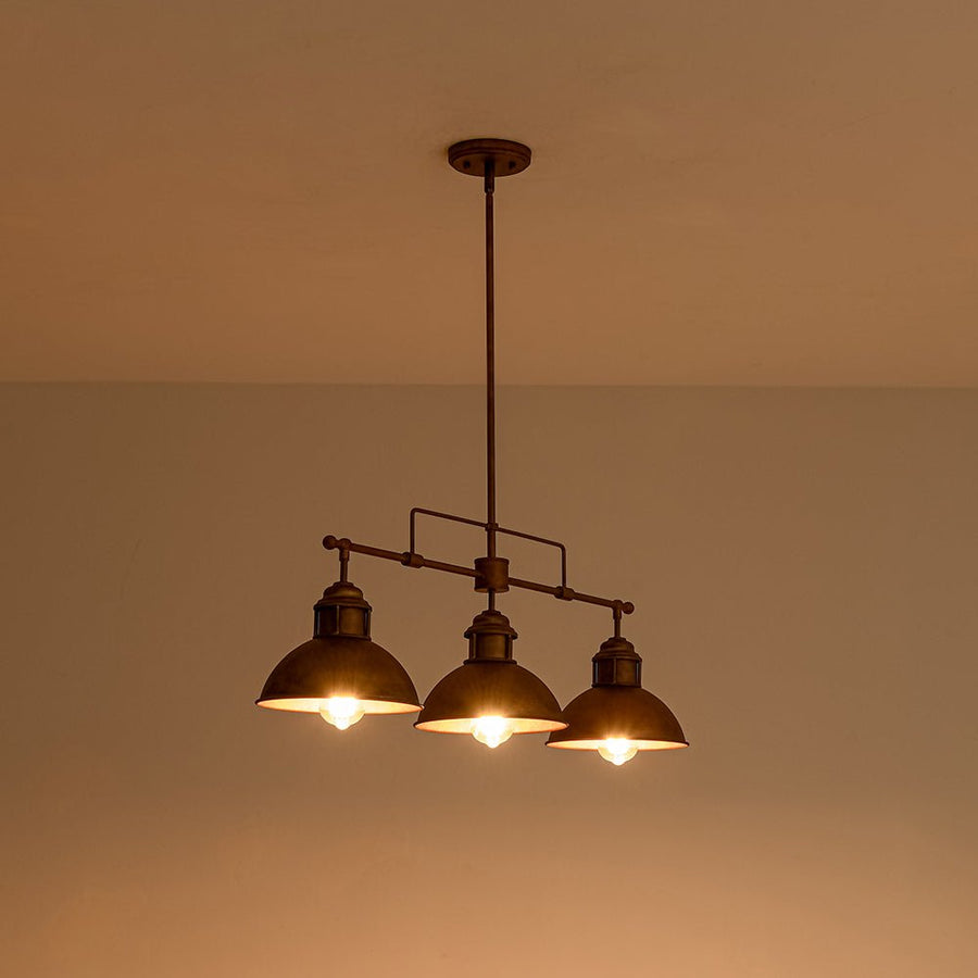 LightFixturesUSA - Modern Farmhouse 3 - light Island Pot Lid Dome Pendant - Chandelier - Rusty Bronze - 