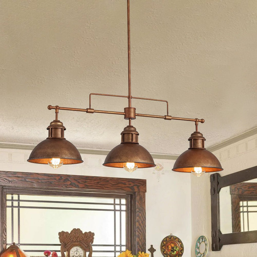 LightFixturesUSA - Modern Farmhouse 3 - light Island Pot Lid Dome Pendant - Chandelier - Rusty Bronze - 