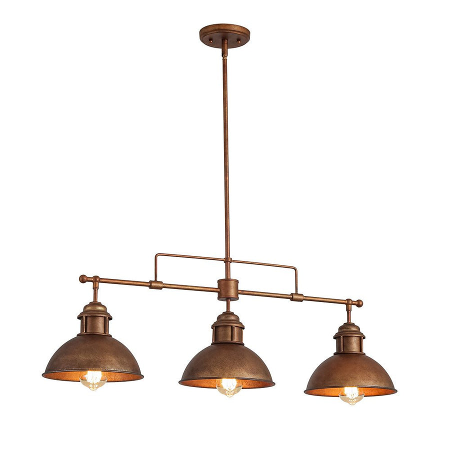 LightFixturesUSA - Modern Farmhouse 3 - light Island Pot Lid Dome Pendant - Chandelier - Rusty Bronze - 