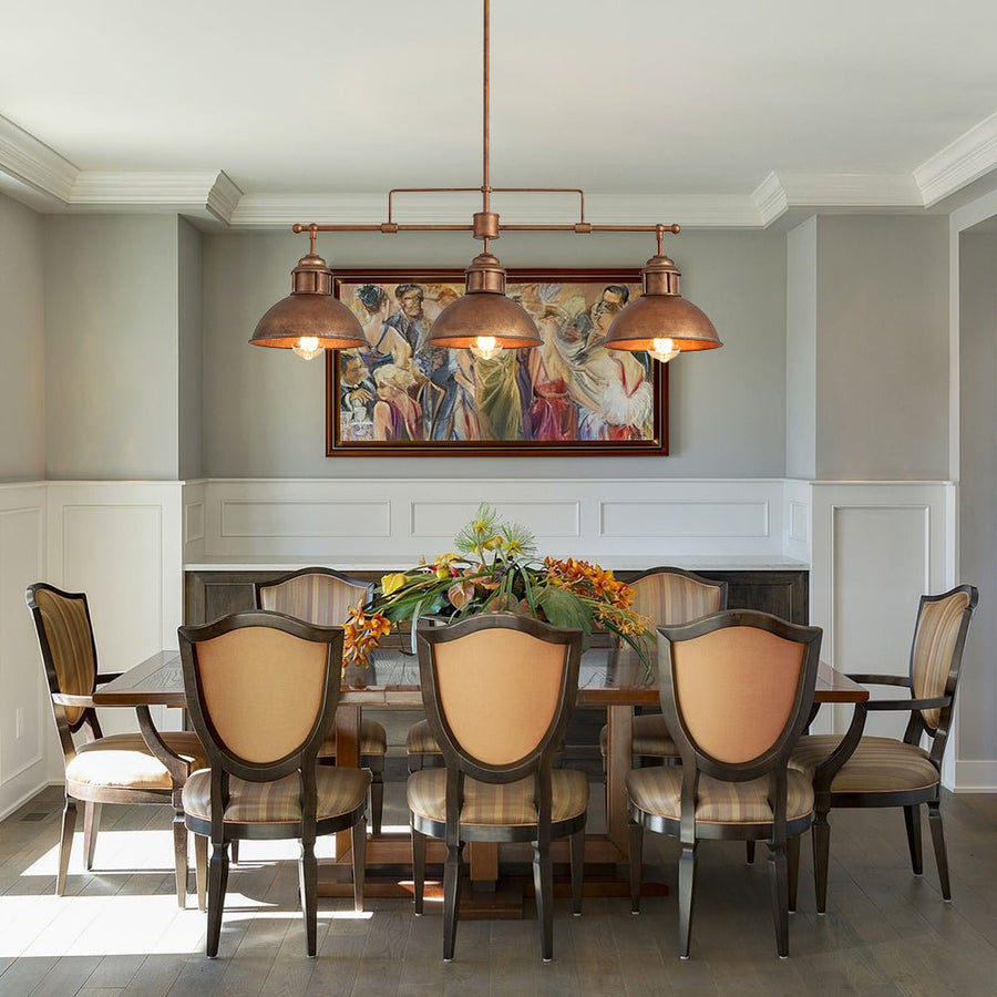LightFixturesUSA - Modern Farmhouse 3 - light Island Pot Lid Dome Pendant - Chandelier - Rusty Bronze - 