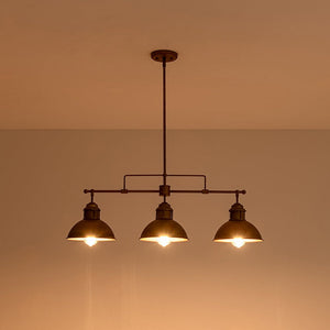 LightFixturesUSA - Modern Farmhouse 3 - light Island Pot Lid Dome Pendant - Chandelier - Rusty Bronze - 