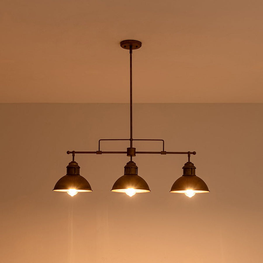 LightFixturesUSA - Modern Farmhouse 3 - light Island Pot Lid Dome Pendant - Chandelier - Rusty Bronze - 