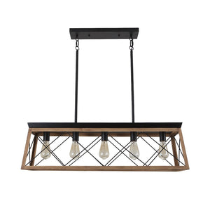 LightFixturesUSA - Modern Farmhouse 5 - light Kitchen Island Faux Wood Linear Chandelier Pendant - Chandelier - Brown - 