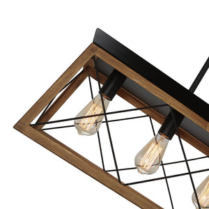 LightFixturesUSA - Modern Farmhouse 5 - light Kitchen Island Faux Wood Linear Chandelier Pendant - Chandelier - Brown - 