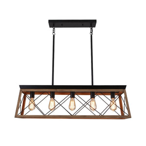LightFixturesUSA - Modern Farmhouse 5 - light Kitchen Island Faux Wood Linear Chandelier Pendant - Chandelier - Brown - 