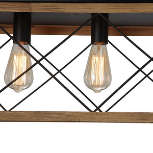 LightFixturesUSA - Modern Farmhouse 5 - light Kitchen Island Faux Wood Linear Chandelier Pendant - Chandelier - Brown - 