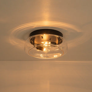 LightFixturesUSA-Modern Farmhouse Black Round Glass Semi Flush Mount-Ceiling Light-13 in-