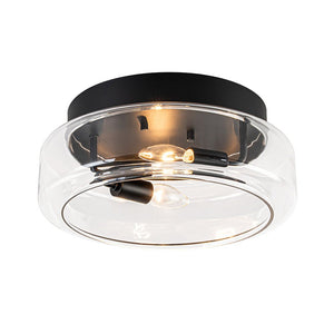 LightFixturesUSA-Modern Farmhouse Black Round Glass Semi Flush Mount-Ceiling Light-13 in-