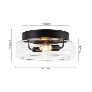 LightFixturesUSA-Modern Farmhouse Black Round Glass Semi Flush Mount-Ceiling Light-13 in-