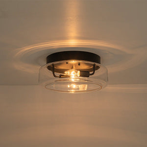 LightFixturesUSA-Modern Farmhouse Black Round Glass Semi Flush Mount-Ceiling Light-13 in-