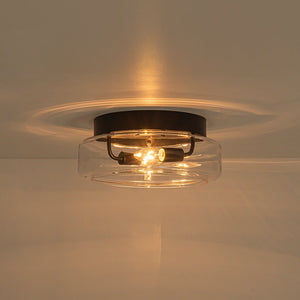 LightFixturesUSA-Modern Farmhouse Black Round Glass Semi Flush Mount-Ceiling Light-13 in-