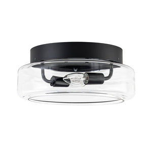 LightFixturesUSA-Modern Farmhouse Black Round Glass Semi Flush Mount-Ceiling Light-13 in-