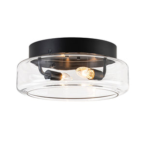 LightFixturesUSA-Modern Farmhouse Black Round Glass Semi Flush Mount-Ceiling Light-13 in-
