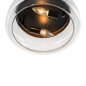 LightFixturesUSA-Modern Farmhouse Black Round Glass Semi Flush Mount-Ceiling Light-13 in-