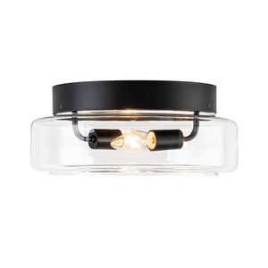 LightFixturesUSA-Modern Farmhouse Black Round Glass Semi Flush Mount-Ceiling Light-13 in-