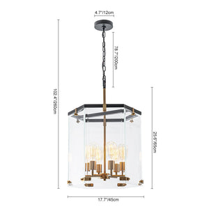 LightFixturesUSA - Modern Farmhouse Clear Glass Large Lantern Pendant Light - Chandelier - 15.7in - 
