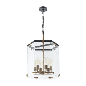 LightFixturesUSA - Modern Farmhouse Clear Glass Large Lantern Pendant Light - Chandelier - 15.7in - 