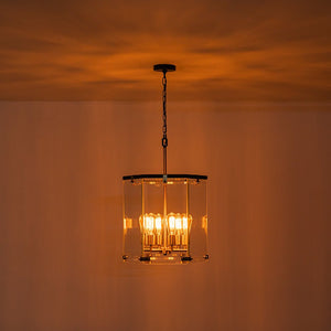 LightFixturesUSA - Modern Farmhouse Clear Glass Large Lantern Pendant Light - Chandelier - 15.7in - 