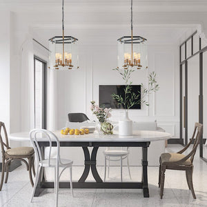 LightFixturesUSA - Modern Farmhouse Clear Glass Large Lantern Pendant Light - Chandelier - 15.7in - 