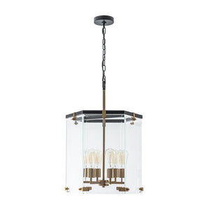 LightFixturesUSA - Modern Farmhouse Clear Glass Large Lantern Pendant Light - Chandelier - 15.7in - 