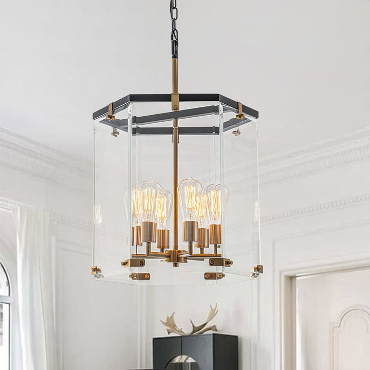 LightFixturesUSA - Modern Farmhouse Clear Glass Large Lantern Pendant Light - Chandelier - 15.7in - 