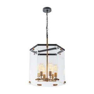LightFixturesUSA - Modern Farmhouse Clear Glass Large Lantern Pendant Light - Chandelier - 15.7in - 