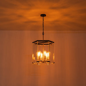 LightFixturesUSA - Modern Farmhouse Clear Glass Large Lantern Pendant Light - Chandelier - 15.7in - 