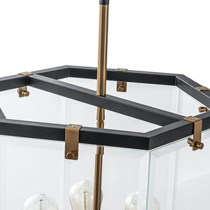 LightFixturesUSA - Modern Farmhouse Clear Glass Large Lantern Pendant Light - Chandelier - 15.7in - 