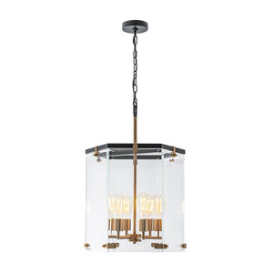 LightFixturesUSA - Modern Farmhouse Clear Glass Large Lantern Pendant Light - Chandelier - 15.7in - 