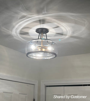LightFixturesUSA-Modern Farmhouse Drum Glass Semi Flush Mount-Ceiling Light--