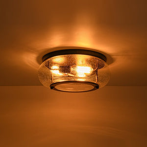 LightFixturesUSA - Modern Farmhouse Seeded Glass Round Ceiling Light - Ceiling Light - Oil - Rubbed Bronze - 