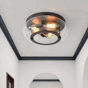 LightFixturesUSA - Modern Farmhouse Seeded Glass Round Ceiling Light - Ceiling Light - Oil - Rubbed Bronze - 
